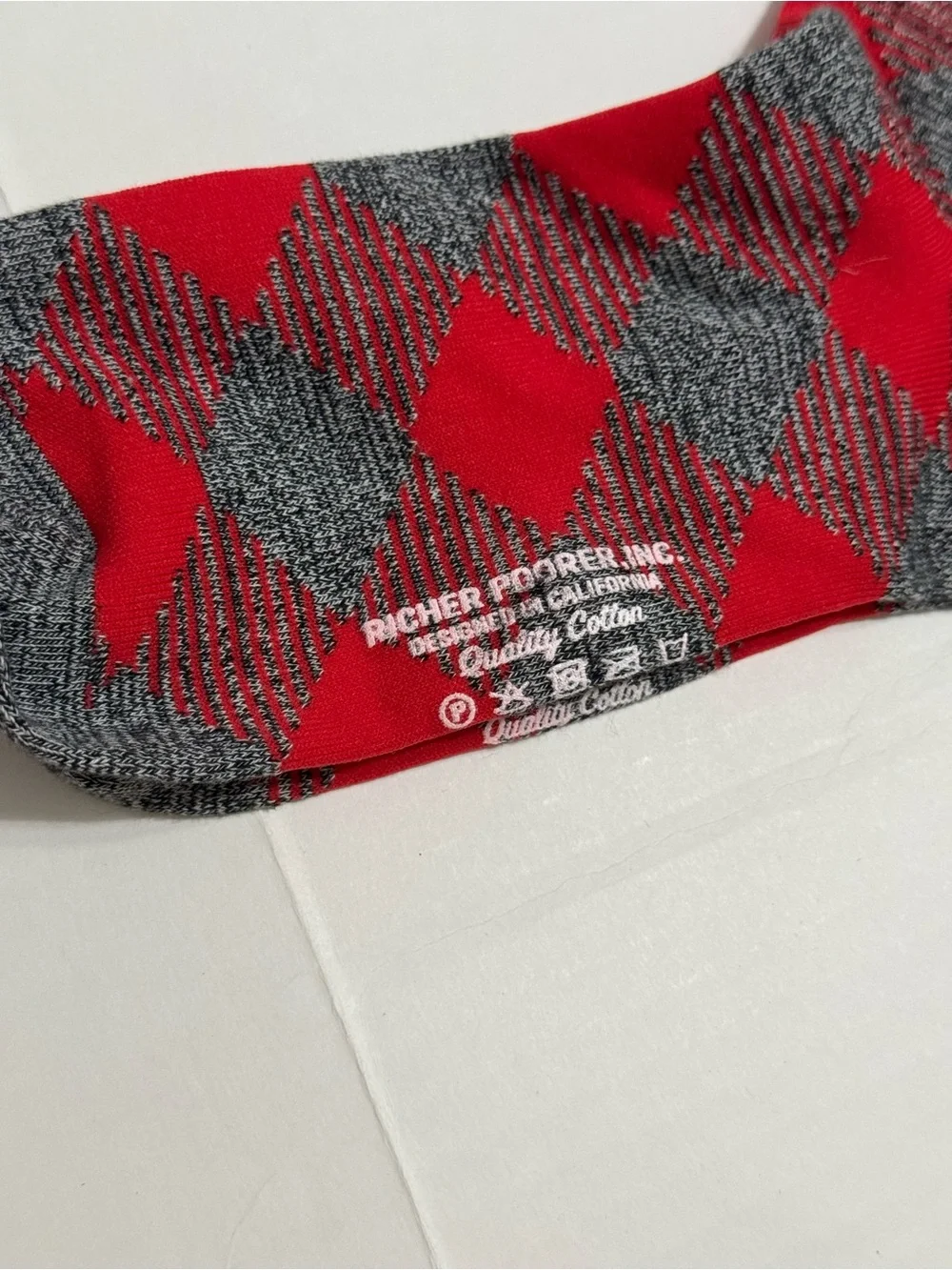 Richer Poorer Red and Gray Argyle Dress Socks